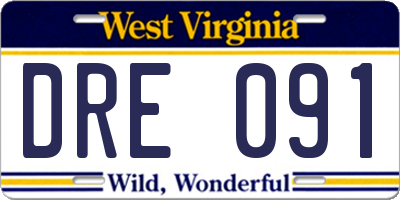 WV license plate DRE091