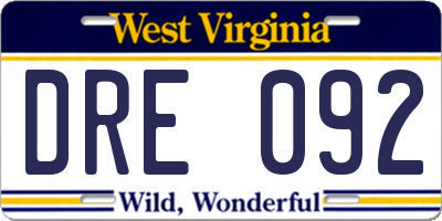 WV license plate DRE092