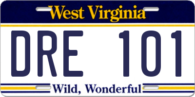 WV license plate DRE101