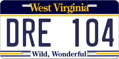 WV license plate DRE104