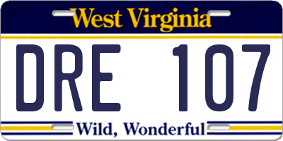 WV license plate DRE107