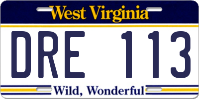 WV license plate DRE113