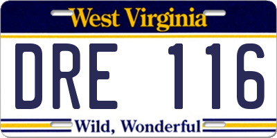 WV license plate DRE116