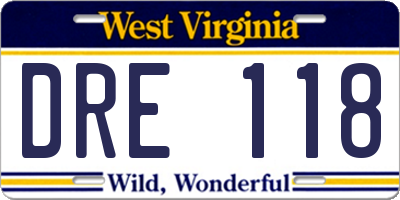 WV license plate DRE118