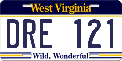 WV license plate DRE121