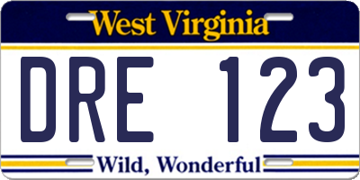 WV license plate DRE123