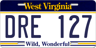 WV license plate DRE127
