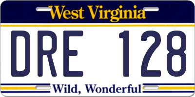 WV license plate DRE128