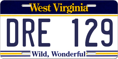 WV license plate DRE129