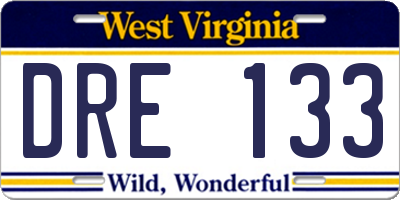 WV license plate DRE133