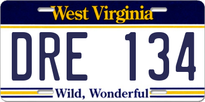 WV license plate DRE134