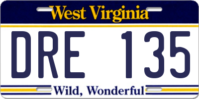 WV license plate DRE135