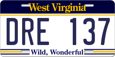 WV license plate DRE137