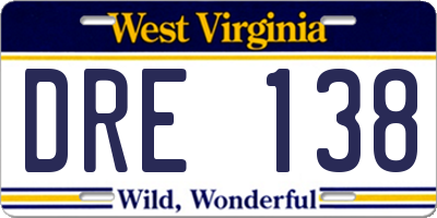WV license plate DRE138