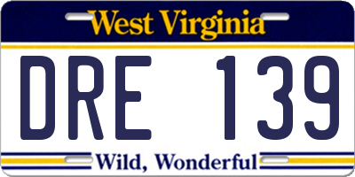 WV license plate DRE139
