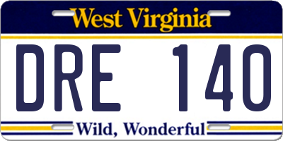 WV license plate DRE140