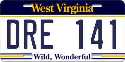 WV license plate DRE141
