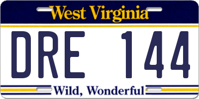 WV license plate DRE144