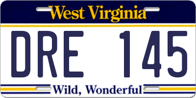 WV license plate DRE145