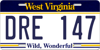 WV license plate DRE147
