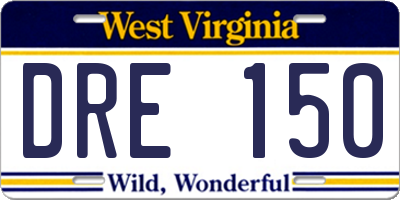 WV license plate DRE150