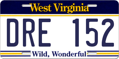WV license plate DRE152