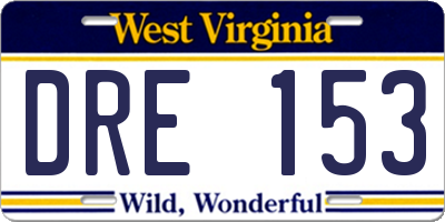 WV license plate DRE153