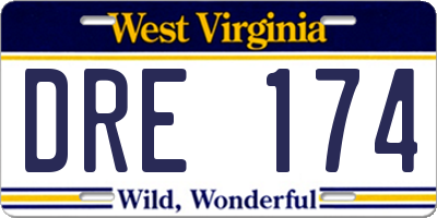 WV license plate DRE174