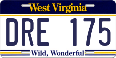 WV license plate DRE175