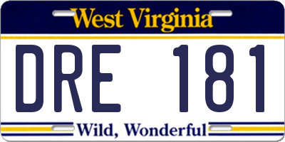 WV license plate DRE181
