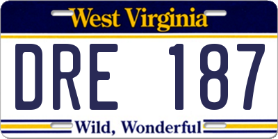 WV license plate DRE187