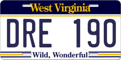 WV license plate DRE190