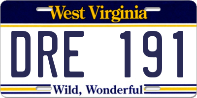 WV license plate DRE191