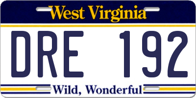 WV license plate DRE192