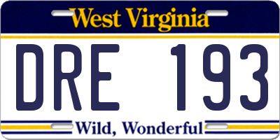 WV license plate DRE193