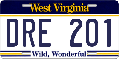 WV license plate DRE201