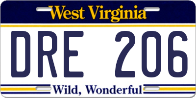 WV license plate DRE206