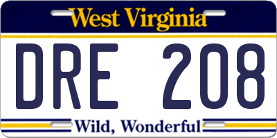 WV license plate DRE208