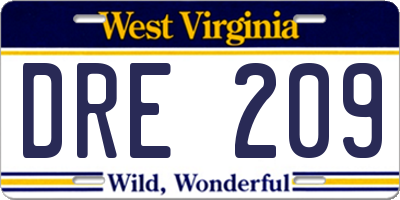 WV license plate DRE209