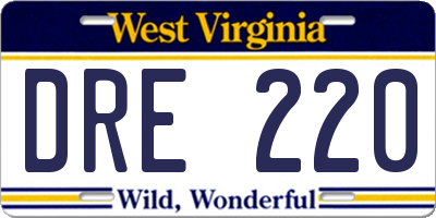 WV license plate DRE220