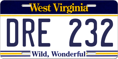 WV license plate DRE232