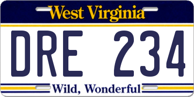 WV license plate DRE234