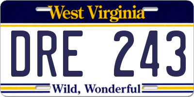 WV license plate DRE243