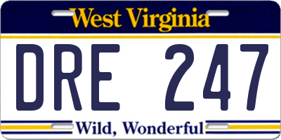 WV license plate DRE247