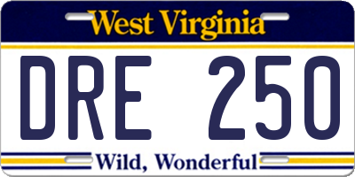 WV license plate DRE250