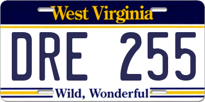WV license plate DRE255