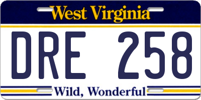 WV license plate DRE258