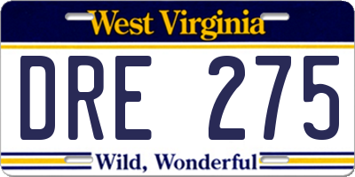 WV license plate DRE275