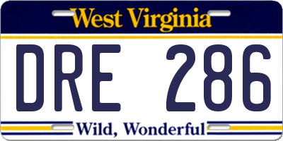 WV license plate DRE286