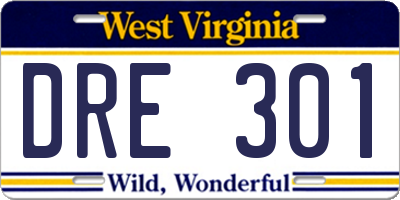 WV license plate DRE301